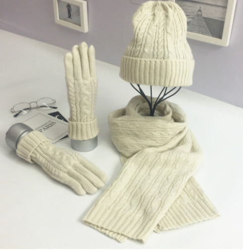Winter 3-Piece Set - Knit Hat Scarf Gloves Warm Accessories