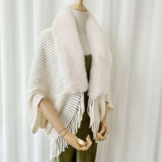 Cashmere Winter Scarf - Women's Warm Wrap with Fur Trim