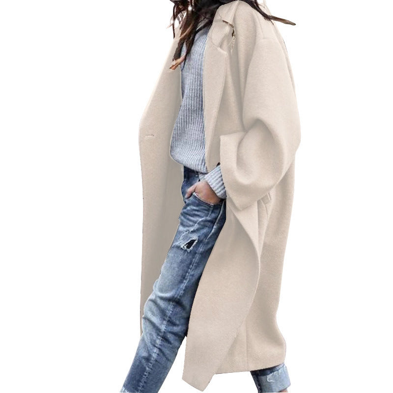 Women's Long Wool Coat - Single Breasted Lapel Winter Jacket