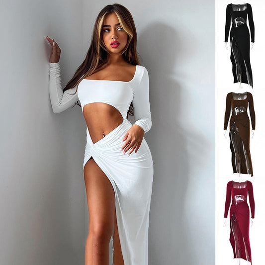 Women's Long Sleeve Party Dress - Cut Out U-Neck Bodycon Dress