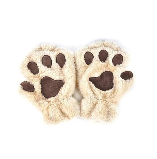 Women's Cat Paw Gloves - Cute Half Finger Winter Mittens