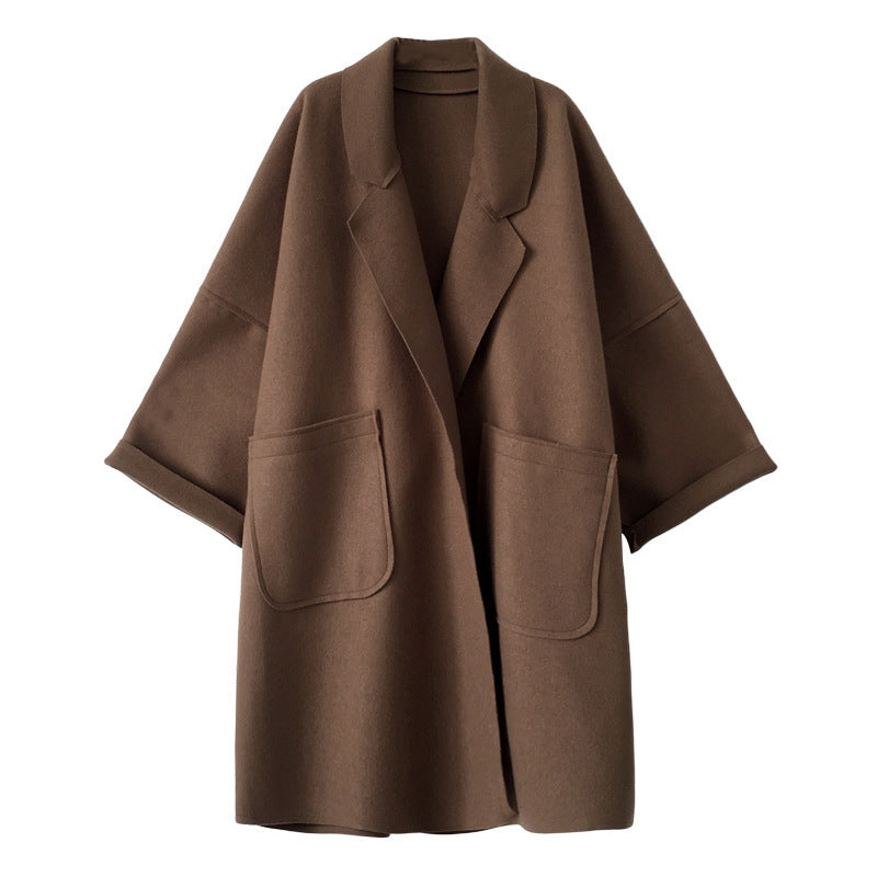 Women's Long Wool Blend Coat with Pockets - Camel