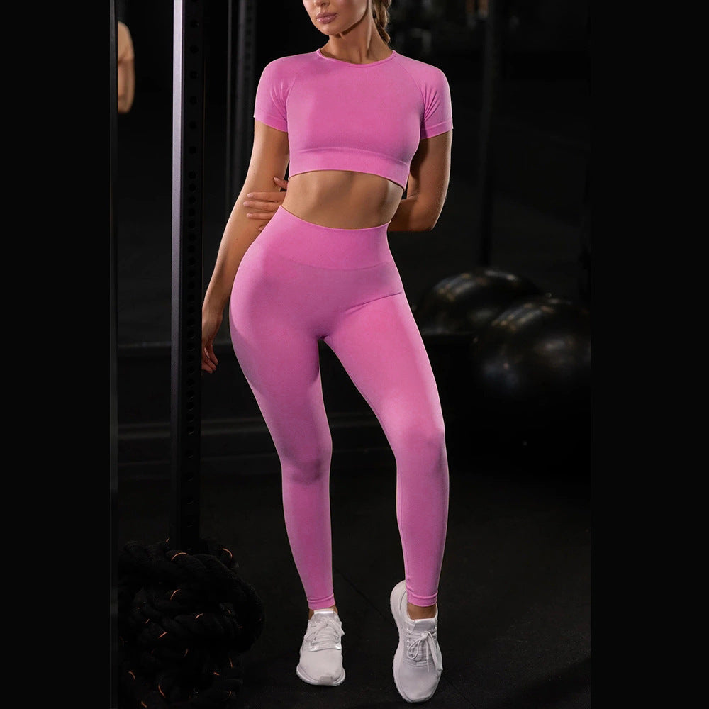 Women's Athletic Set - Seamless Crop Top & High Waist Yoga Pants