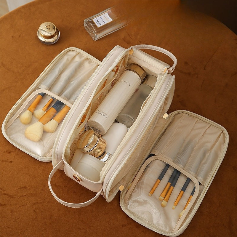 Women's Three-Layer Makeup Bag - U-Shaped Double Zipper Cosmetic Organizer