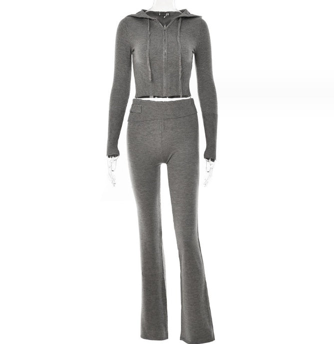 Women's Hoodie Suit - Casual Long Sleeve Sweater & High Waist Pants Set
