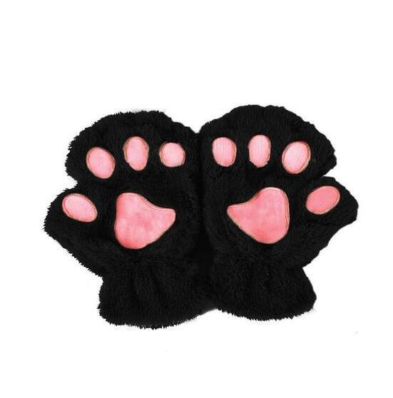 Women's Cat Paw Gloves - Cute Half Finger Winter Mittens