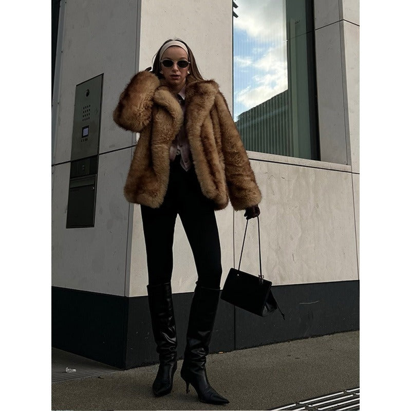 Faux Fur Short Coat - Women's Oversized Warm Jacket