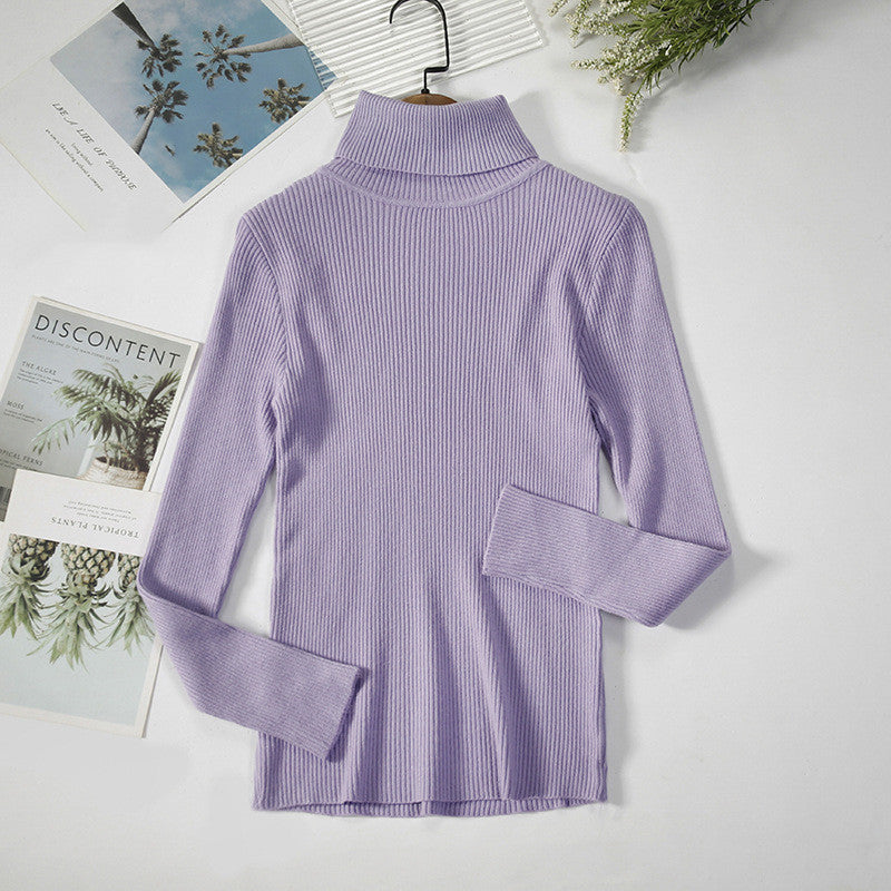 Ribbed Knit Turtleneck Sweater - Women's Fitted Pullover