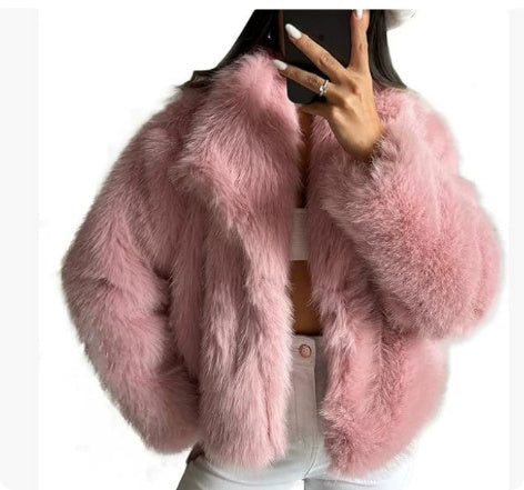 Women's Fluffy Plush Coat - Winter Warm Lapel Jacket