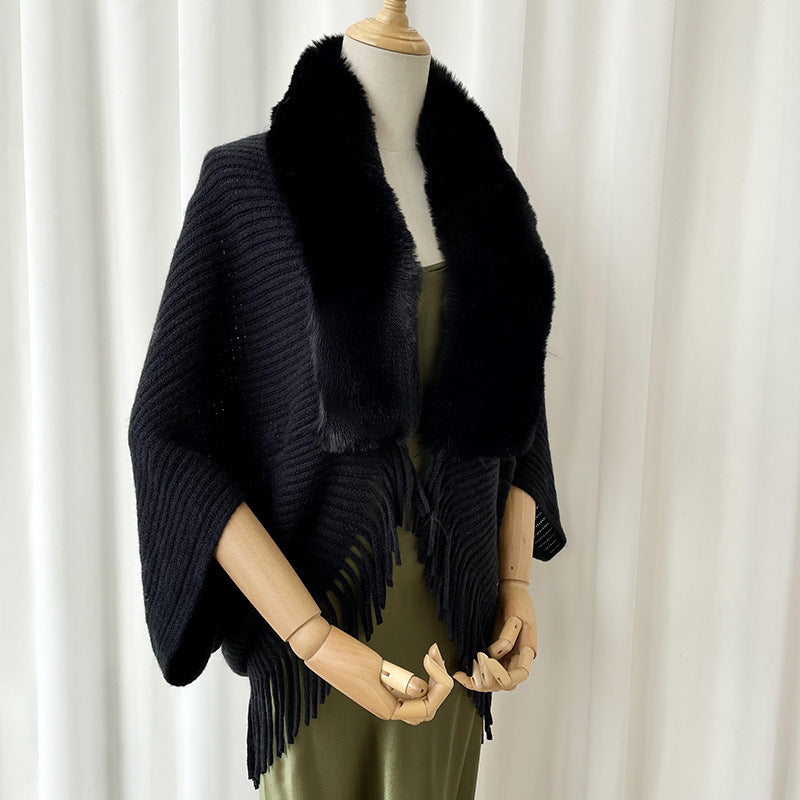 Cashmere Winter Scarf - Women's Warm Wrap with Fur Trim