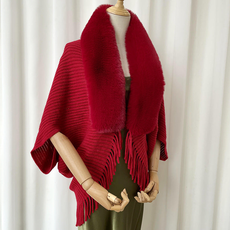 Cashmere Winter Scarf - Women's Warm Wrap with Fur Trim