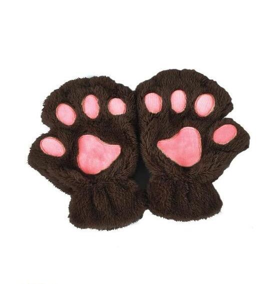 Women's Cat Paw Gloves - Cute Half Finger Winter Mittens
