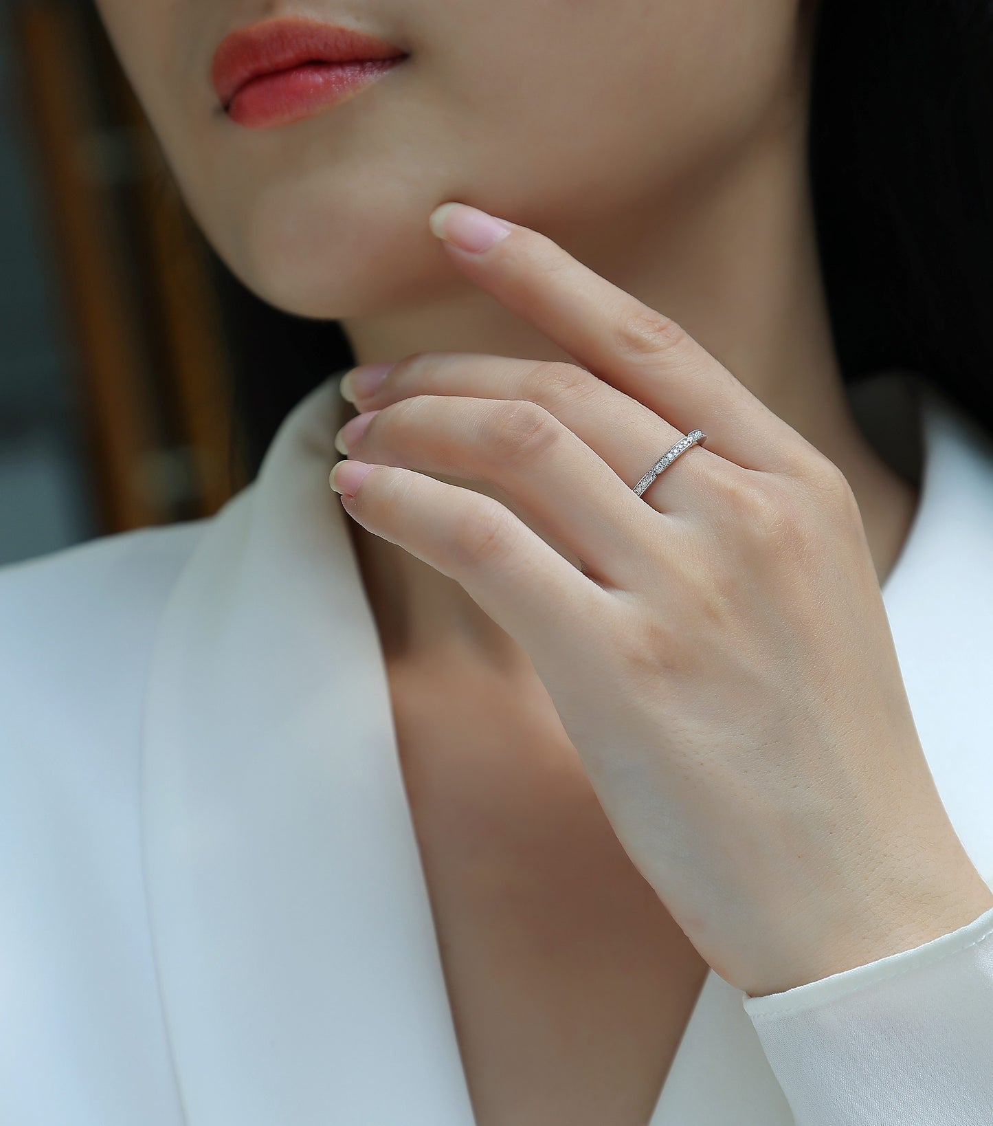 Moissanite Ring - S925 Sterling Silver Platinum Plated Band