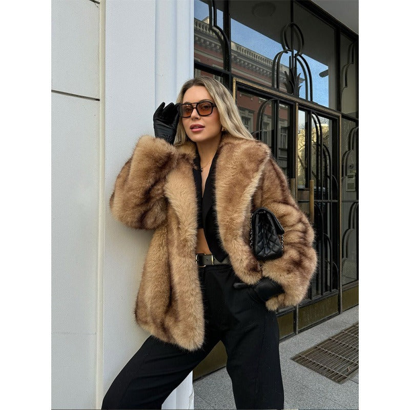 Faux Fur Short Coat - Women's Oversized Warm Jacket