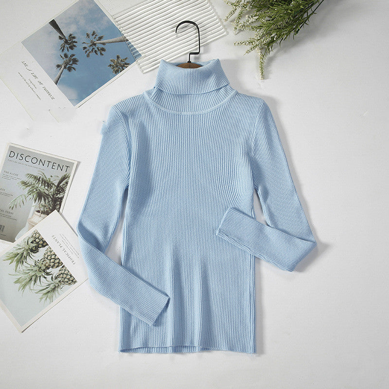 Ribbed Knit Turtleneck Sweater - Women's Fitted Pullover