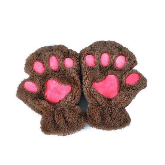 Women's Cat Paw Gloves - Cute Half Finger Winter Mittens