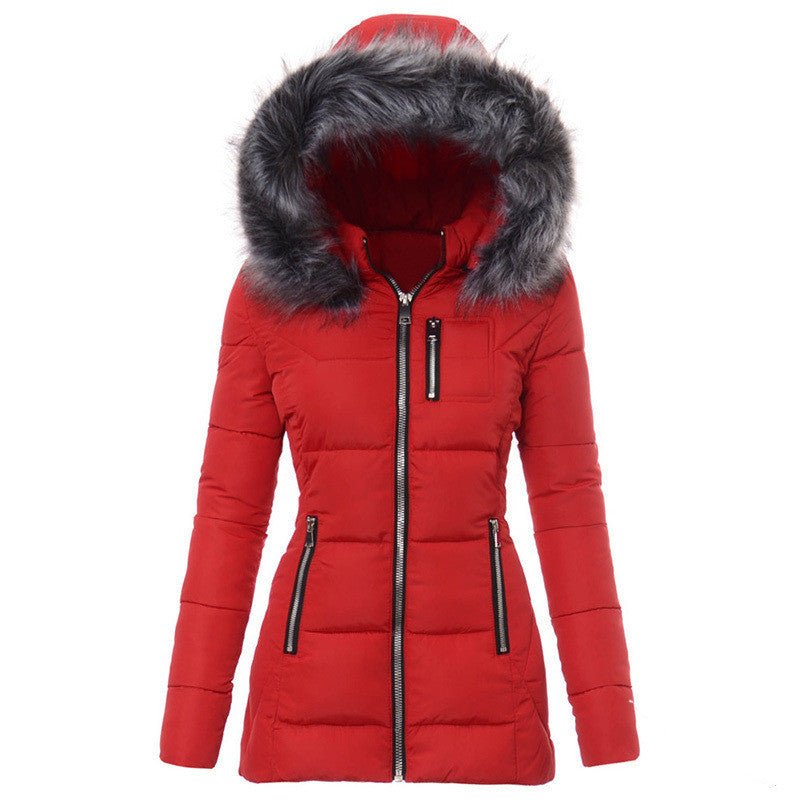 Hooded Puffer Parka for Women - Winter Warm Fur Trim Coat
