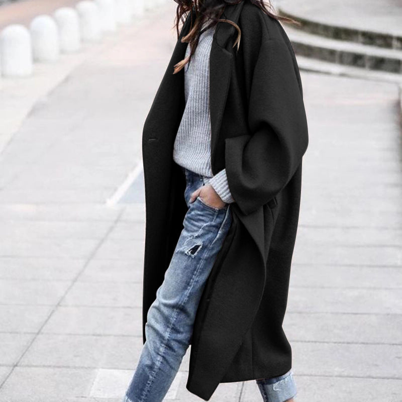 Women's Long Wool Coat - Single Breasted Lapel Winter Jacket