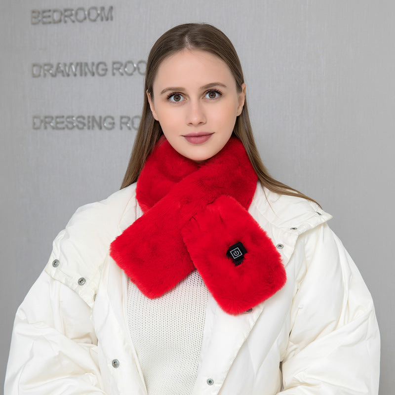 Plush Heated Neck Wrap - USB Electric Warming Scarf with Temperature Control