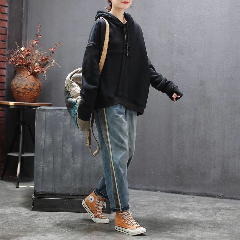 Artsy Side Striped Patchwork Jeans - Women's Distressed Denim