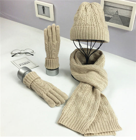 Winter 3-Piece Set - Knit Hat Scarf Gloves Warm Accessories