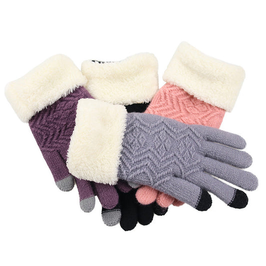 Women's Winter Knit Gloves - Warm Fleece Lined Touchscreen Mittens