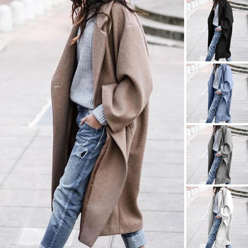 Women's Long Wool Coat - Single Breasted Lapel Winter Jacket