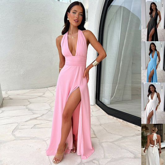 Halter Neck Slit Maxi Dress