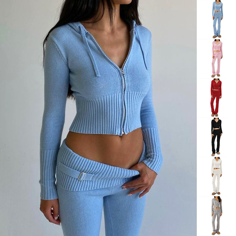 Women's Hoodie Suit - Casual Long Sleeve Sweater & High Waist Pants Set