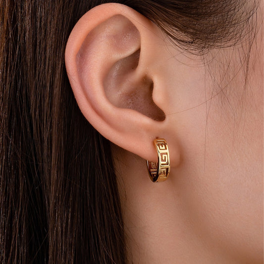 Tibetan Great Wall Pattern Hoop Earrings - Retro Ethnic Style