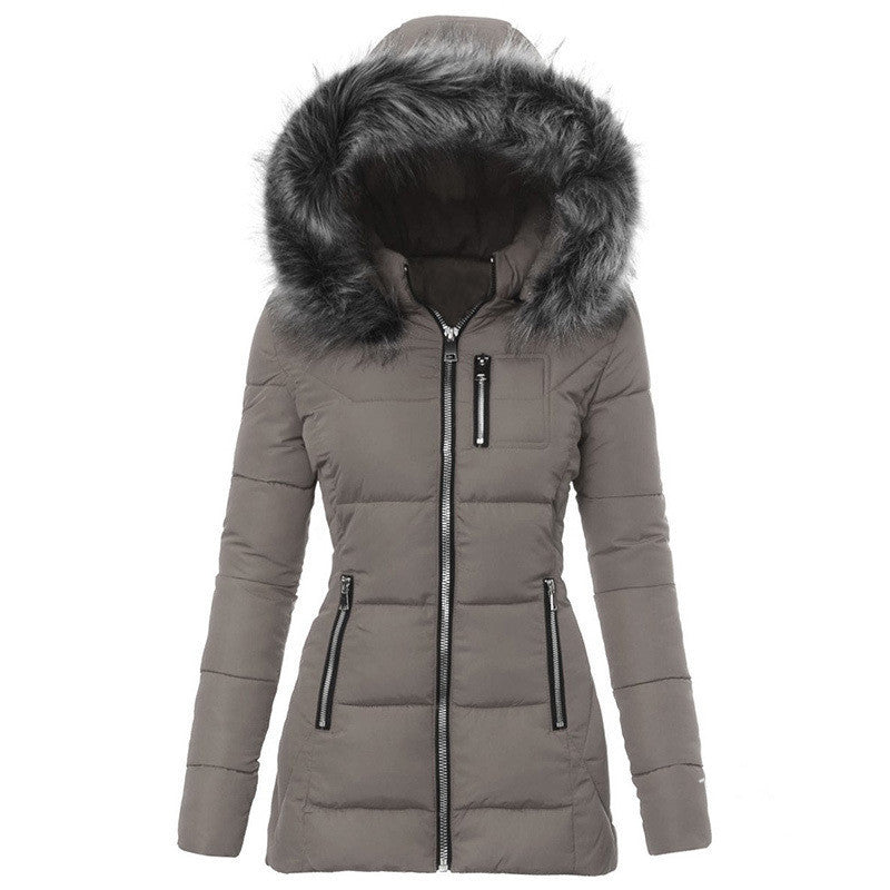Hooded Puffer Parka for Women - Winter Warm Fur Trim Coat