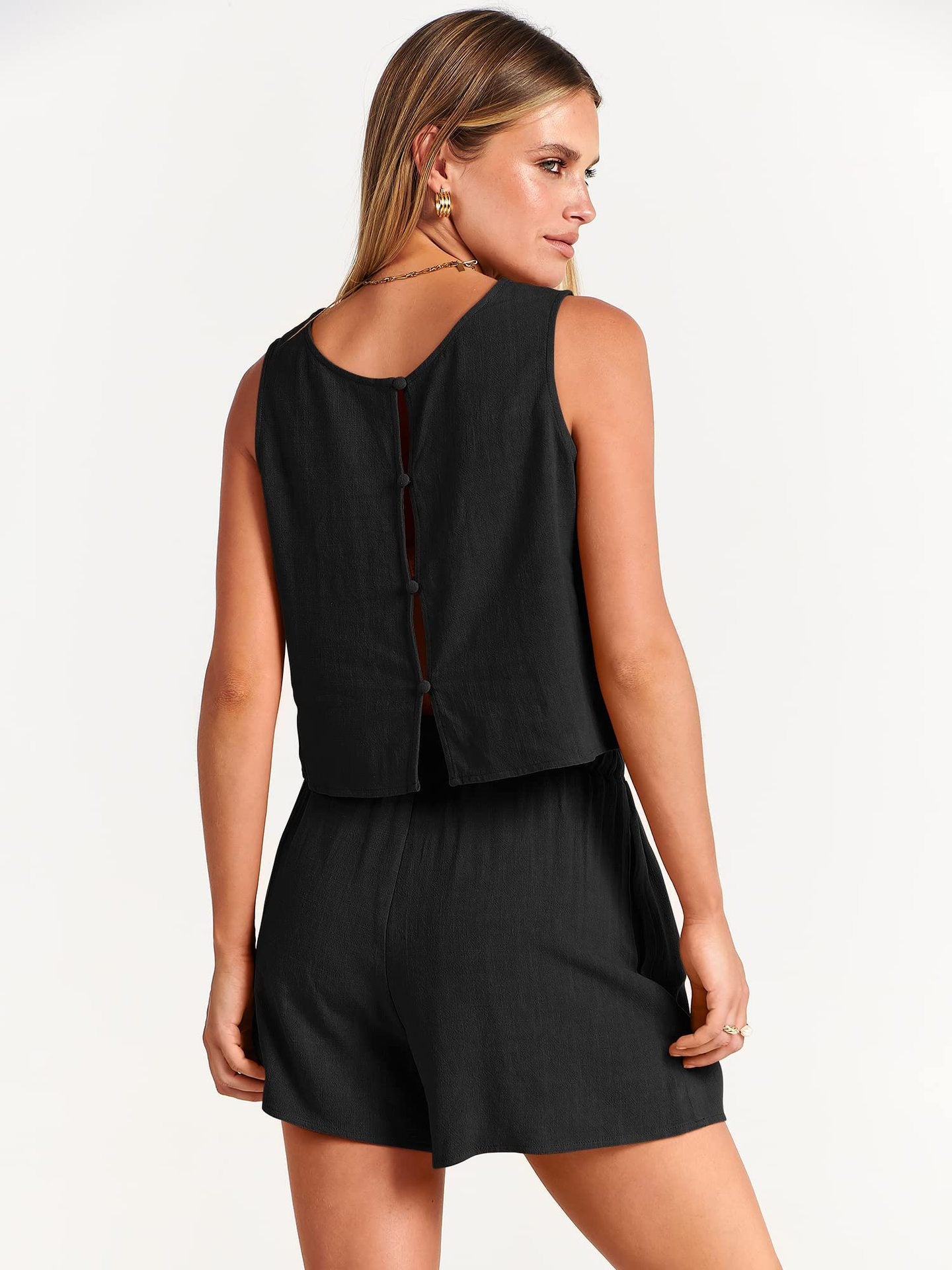 Women's 2 Piece Summer Set - Sleeveless Top & Drawstring Shorts