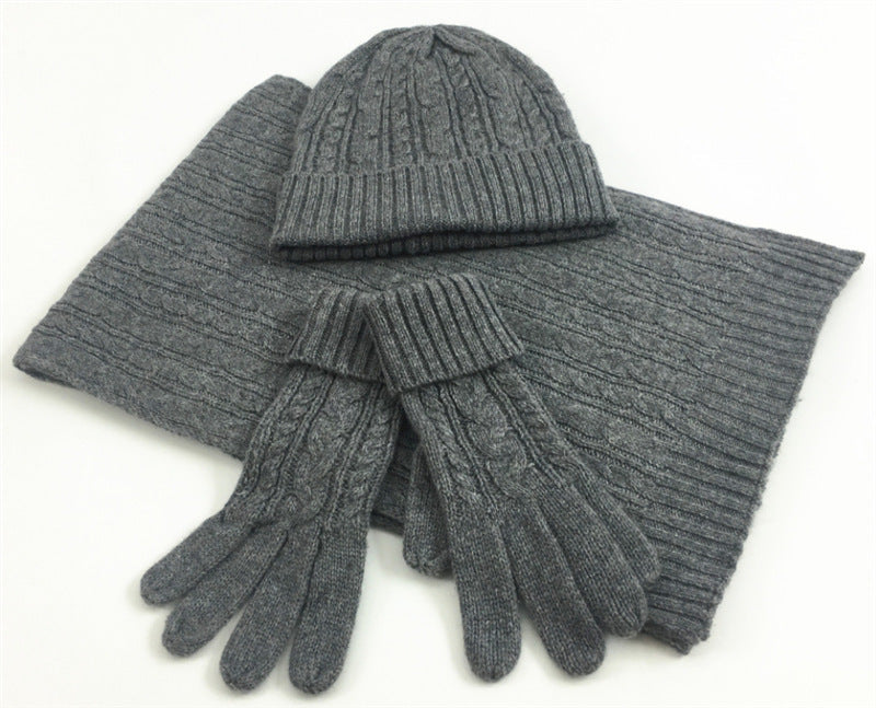 Winter 3-Piece Set - Knit Hat Scarf Gloves Warm Accessories