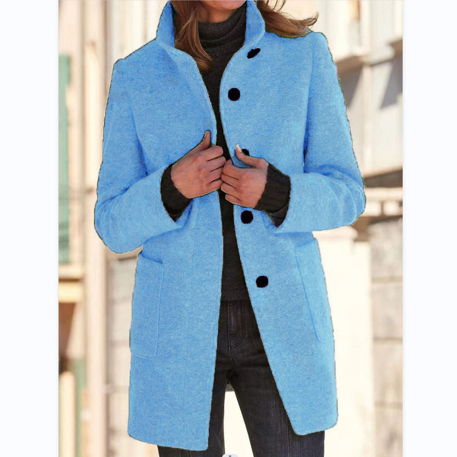 Classic Wool Blend Coat for Women - Stand Collar Fall Winter Jacket