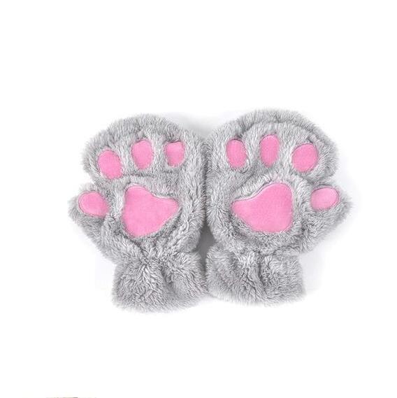 Women's Cat Paw Gloves - Cute Half Finger Winter Mittens