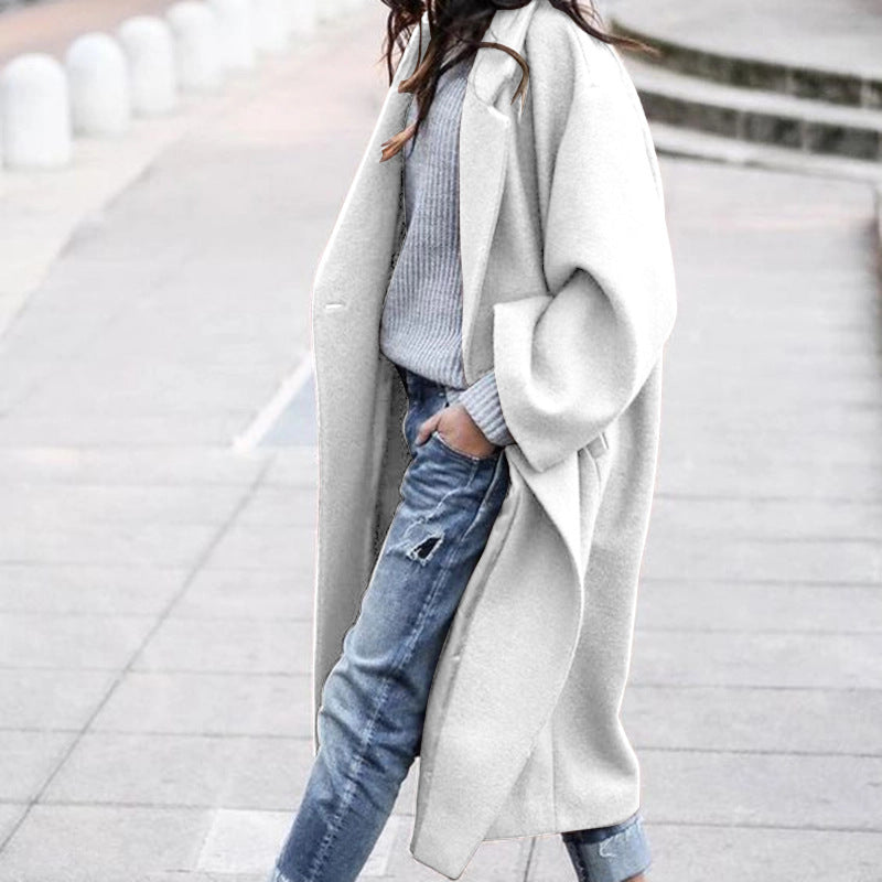 Women's Long Wool Coat - Single Breasted Lapel Winter Jacket