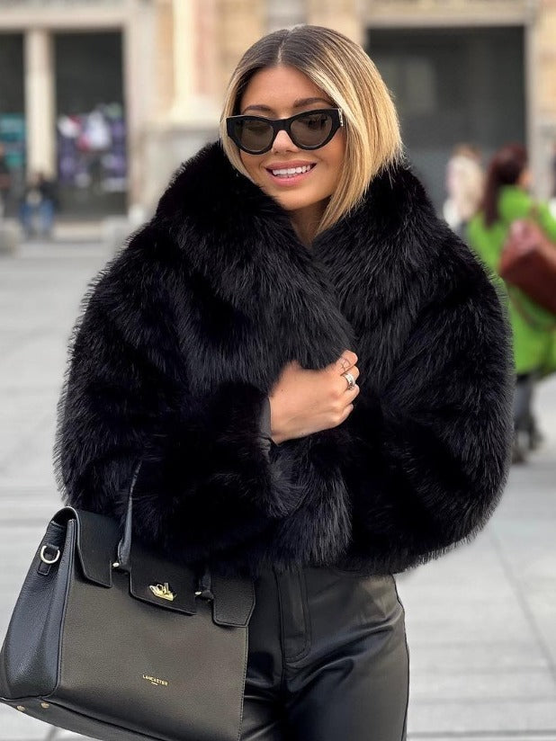 Women's Fluffy Plush Coat - Winter Warm Lapel Jacket