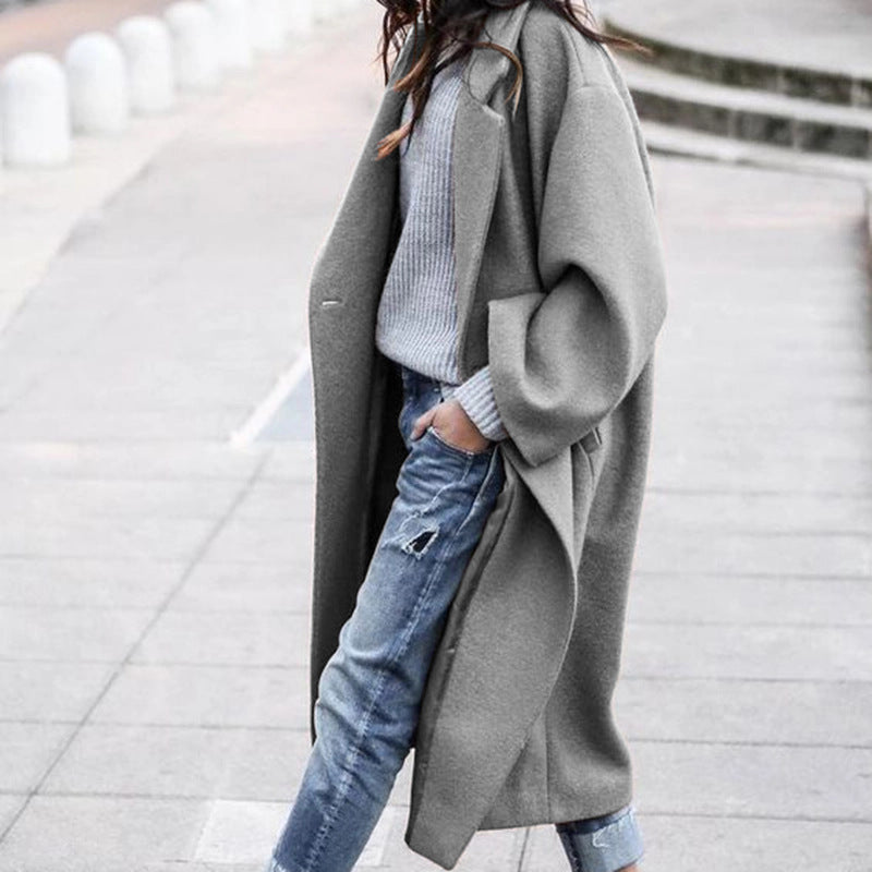 Women's Long Wool Coat - Single Breasted Lapel Winter Jacket