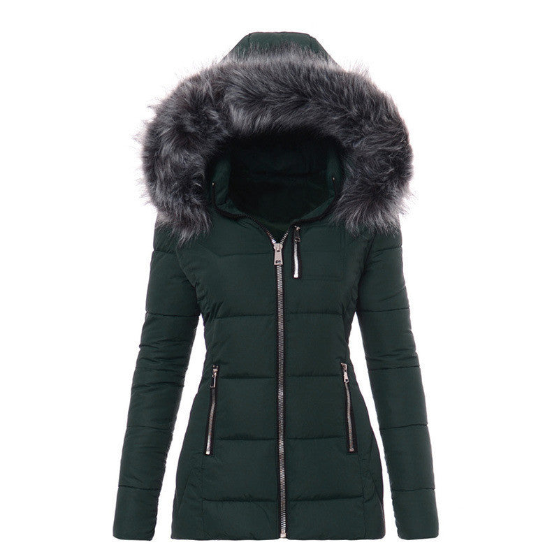 Hooded Puffer Parka for Women - Winter Warm Fur Trim Coat