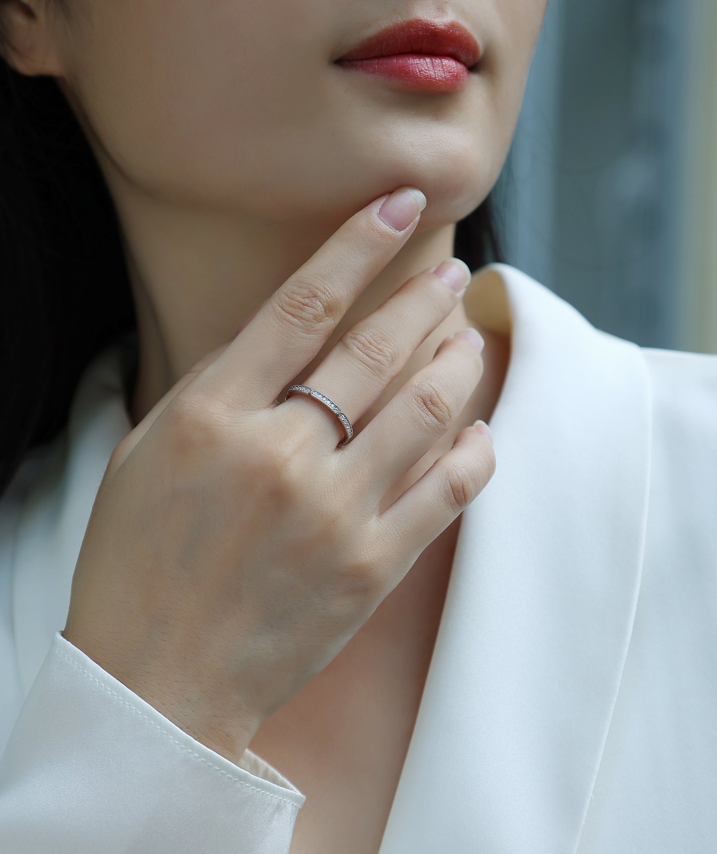 Moissanite Ring - S925 Sterling Silver Platinum Plated Band