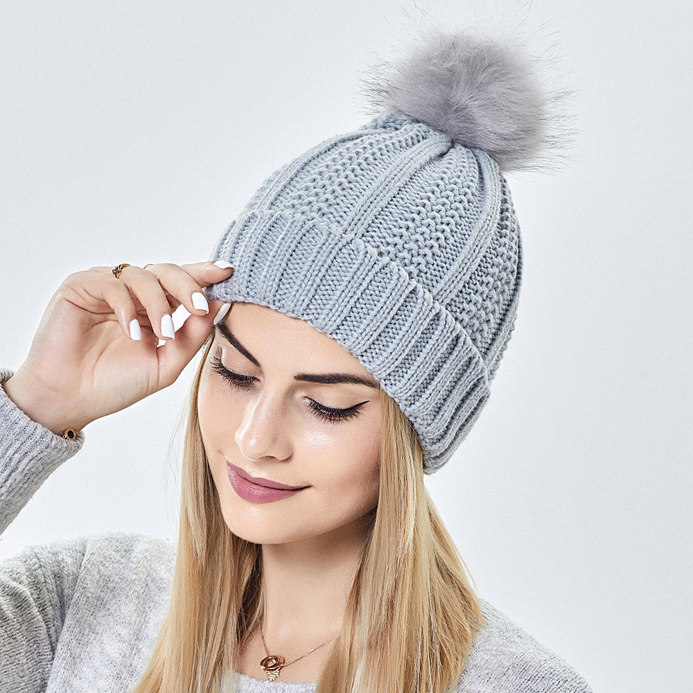 Women's Skull Knit Beanie - Satin Lined Pom Pom Winter Hat