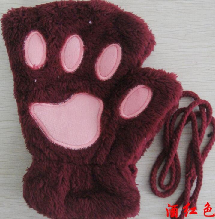 Women's Cat Paw Gloves - Cute Half Finger Winter Mittens