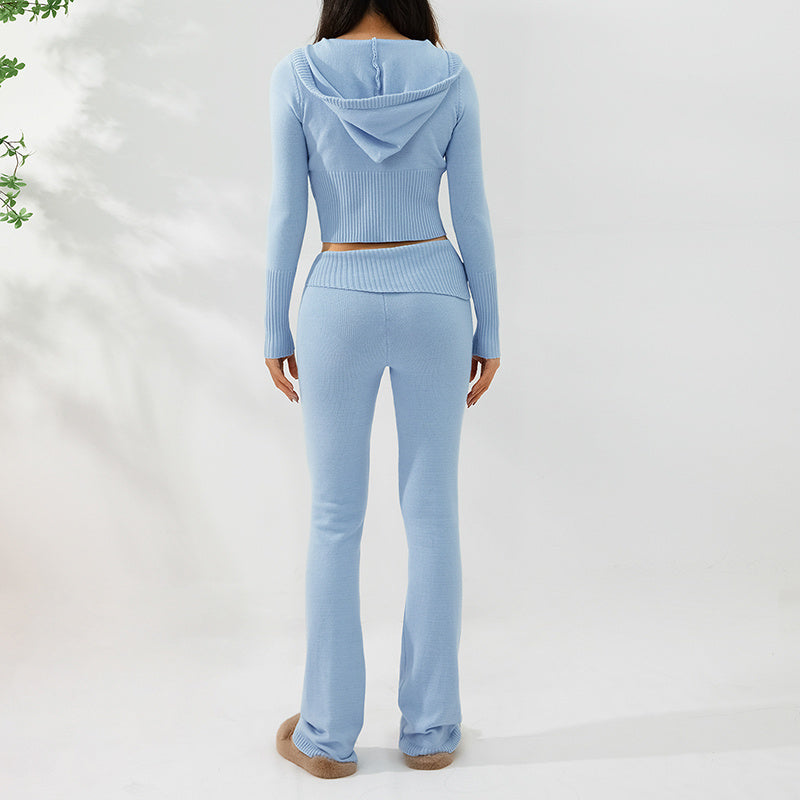 Women's Hoodie Suit - Casual Long Sleeve Sweater & High Waist Pants Set
