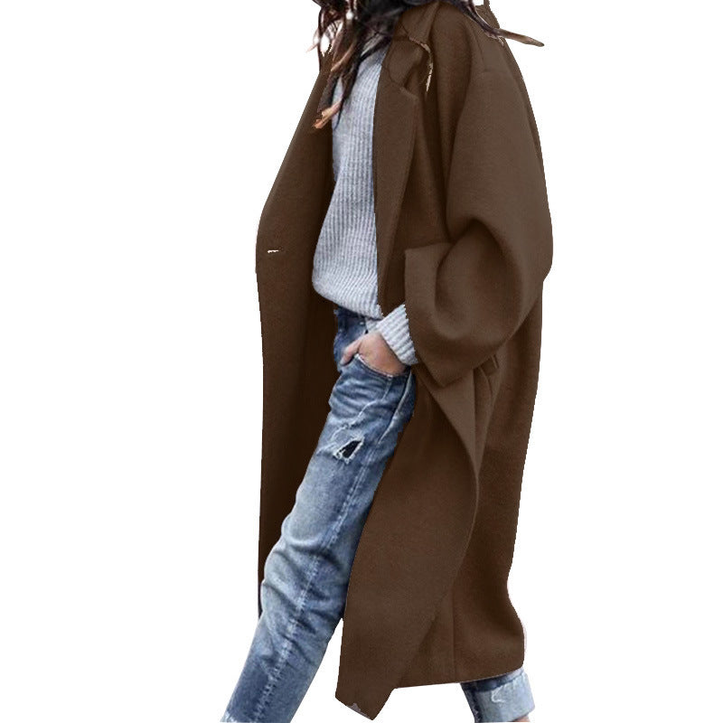 Women's Long Wool Coat - Single Breasted Lapel Winter Jacket