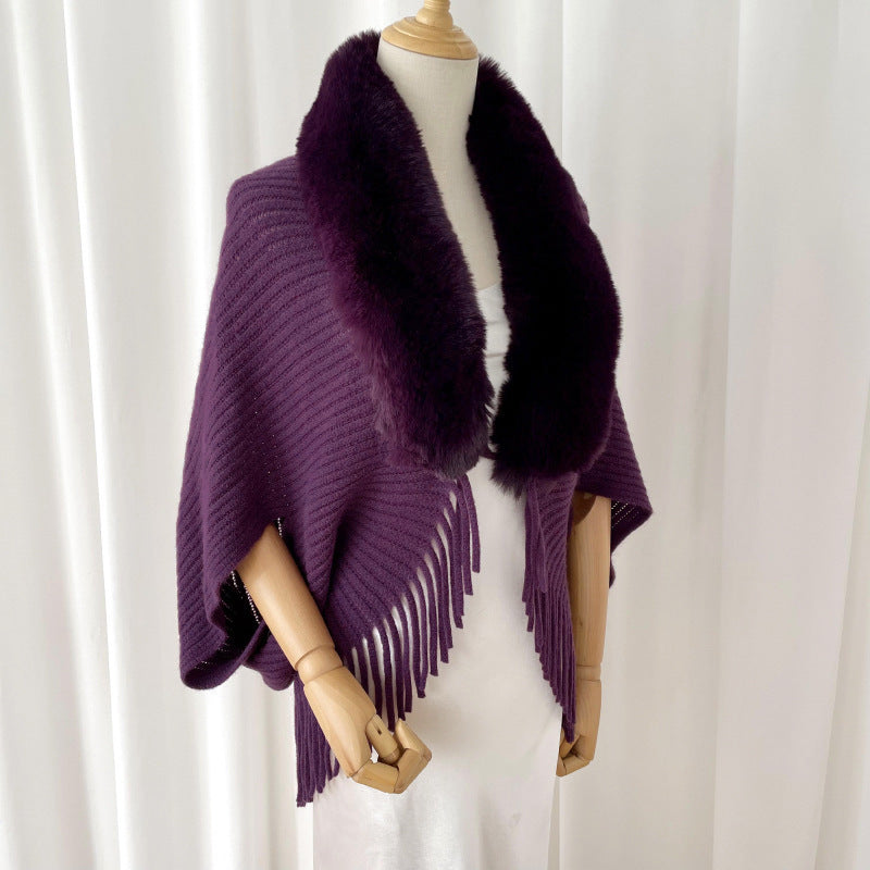 Cashmere Winter Scarf - Women's Warm Wrap with Fur Trim