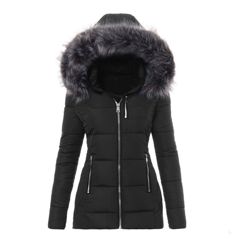 Hooded Puffer Parka for Women - Winter Warm Fur Trim Coat