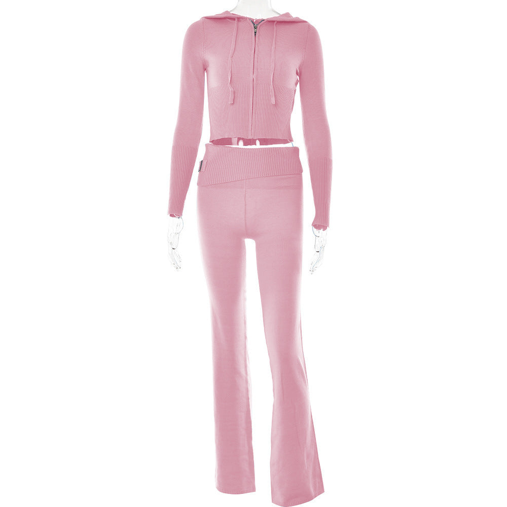 Women's Hoodie Suit - Casual Long Sleeve Sweater & High Waist Pants Set