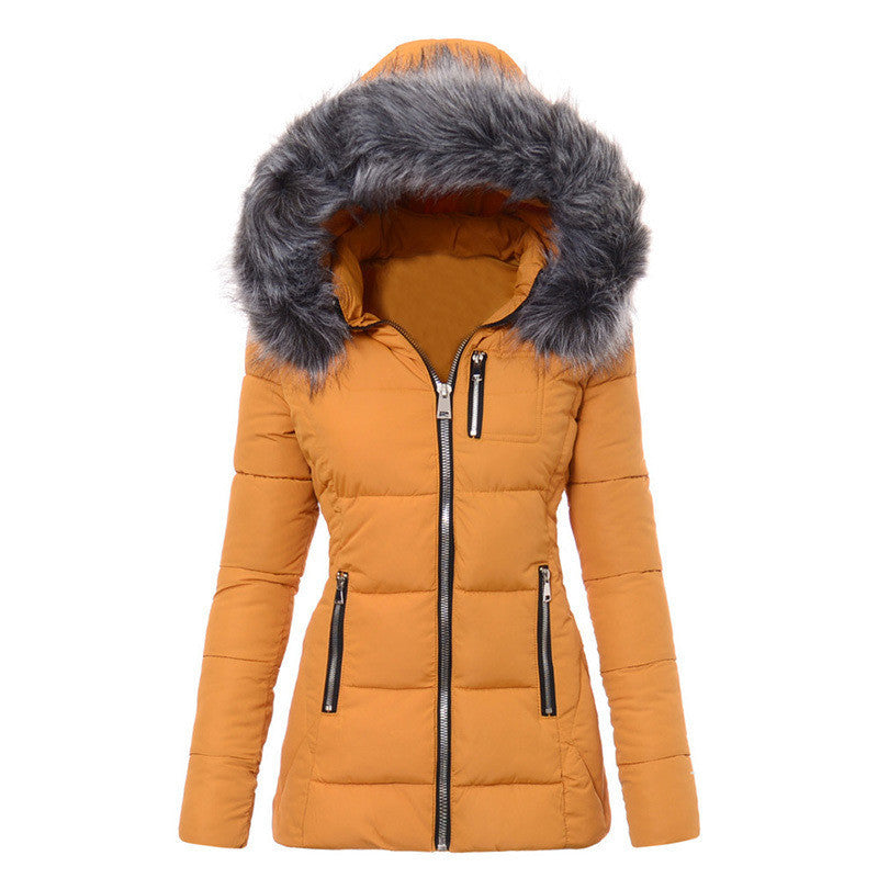 Hooded Puffer Parka for Women - Winter Warm Fur Trim Coat