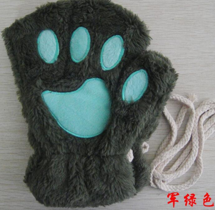 Women's Cat Paw Gloves - Cute Half Finger Winter Mittens