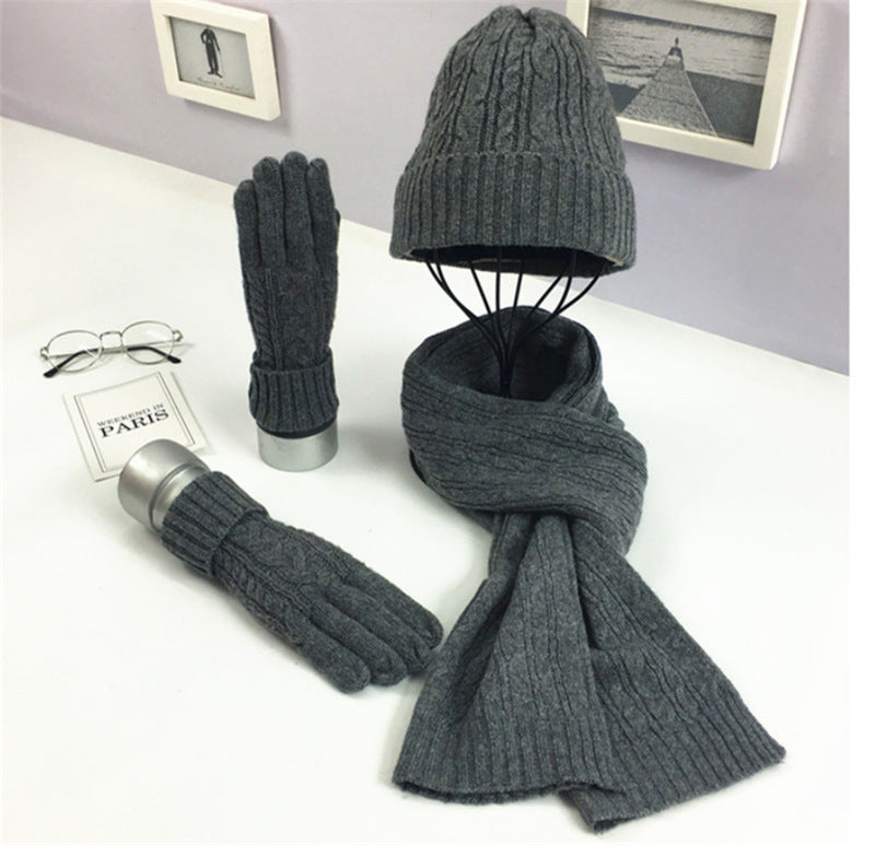 Winter 3-Piece Set - Knit Hat Scarf Gloves Warm Accessories